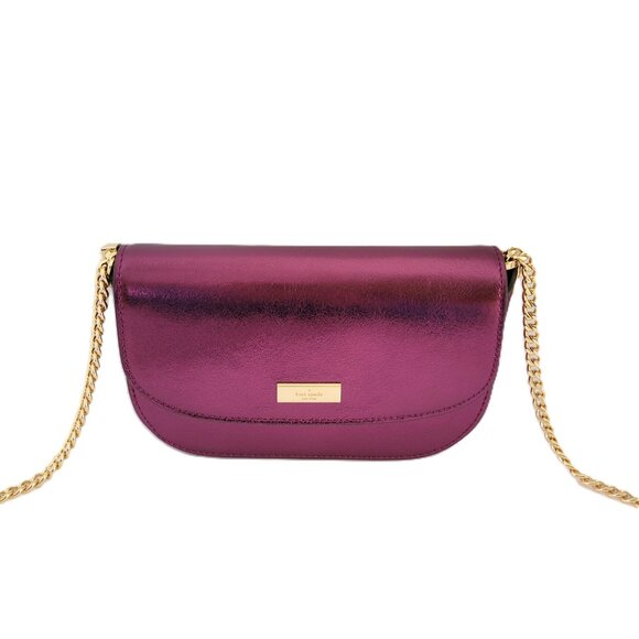 Kate Spade KI955 Krista Metallic Leather Flap Crossbody Handbag Dark Raspberry - Picture 1 of 6
